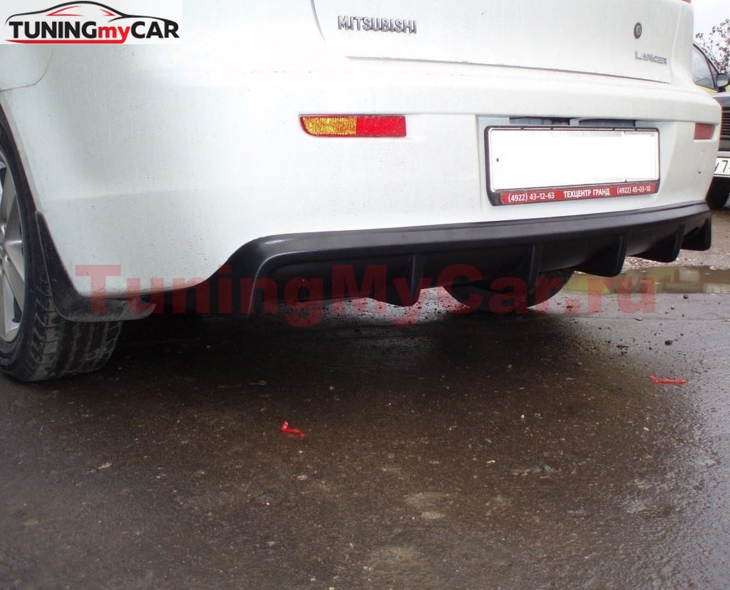 Накладка на задний бампер диффузор ПОД ОДНУ ТРУБУ Mitsubishi Lancer 10