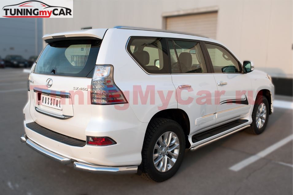 Защита заднего бампера уголки D76(секции) для Lexus GX 460 2014-