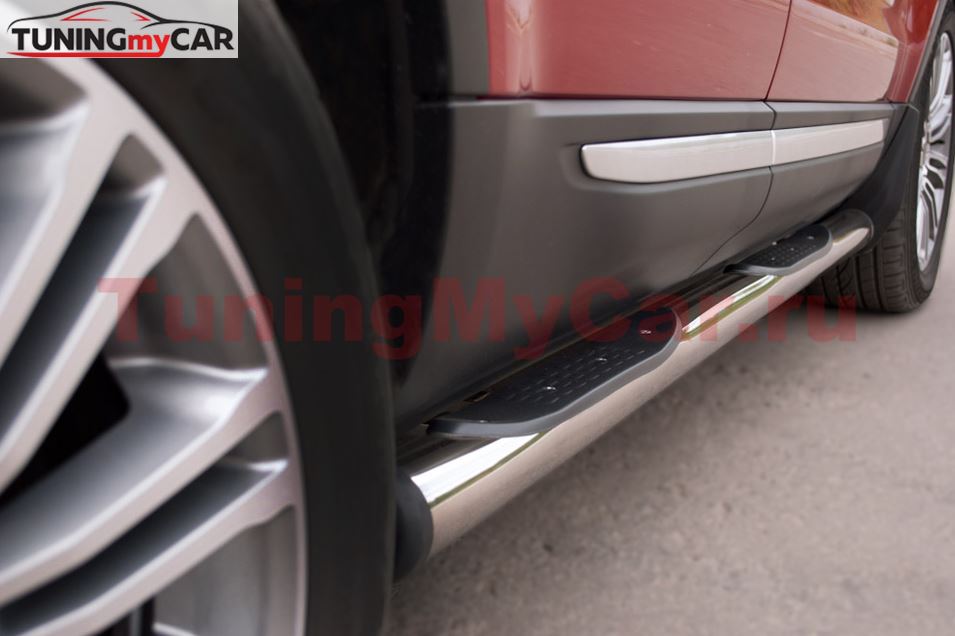 Пороги труба D76 с накладками (вариант 2) для Land Rover Range Rover Evoque Prestige u Pure 2011-