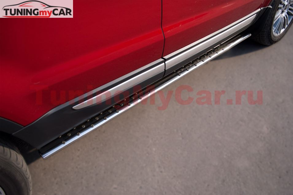 Пороги труба 75х42 овал с проступью для Land Rover Range Rover Evoque Prestige u Pure 2011-