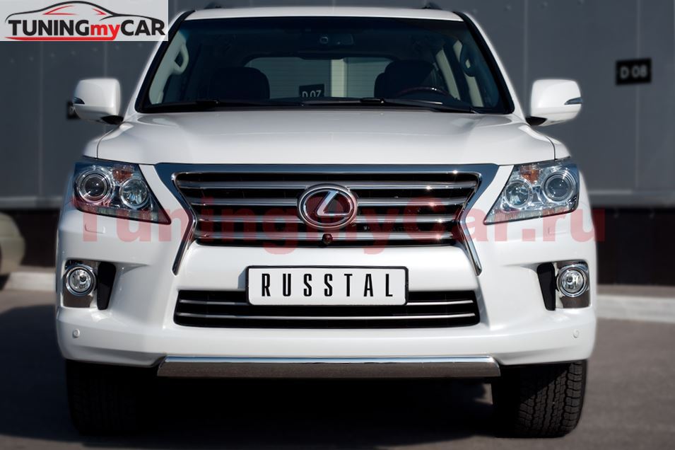 Защита переднего бампера D75х42 овал (короткая) для Lexus LX570 2012-