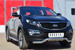 Пороги труба D42 с листом (Лист алюм, проф. нерж) для Kia Sportage 2010-2015
