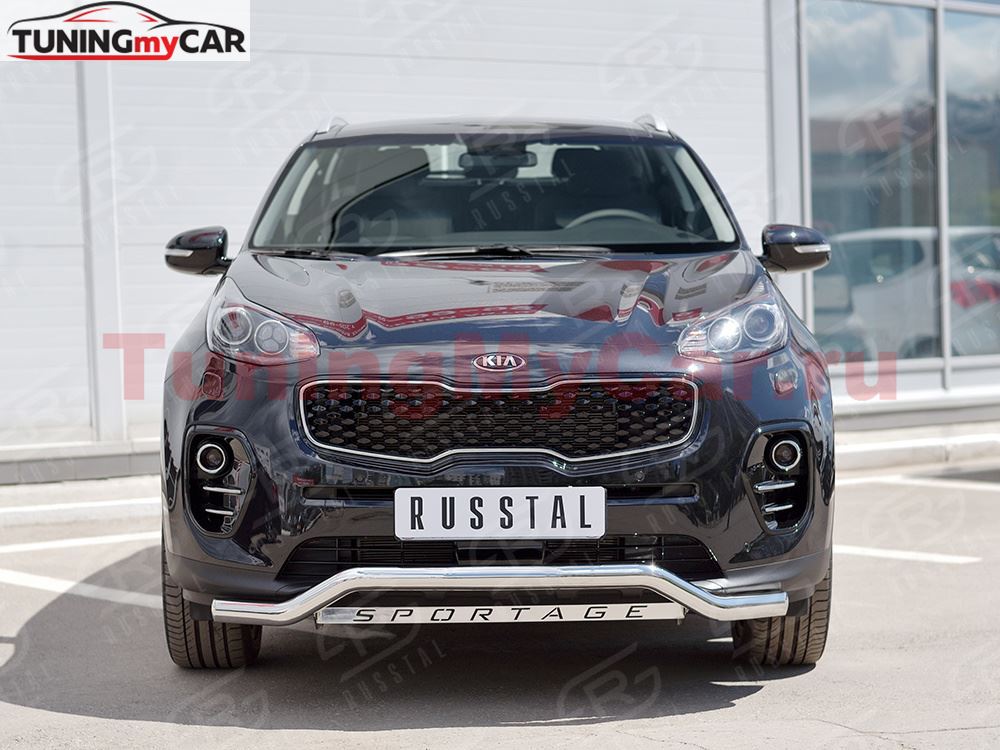 Защита переднего бампера D63 волна с надписью для Kia Sportage 2016-