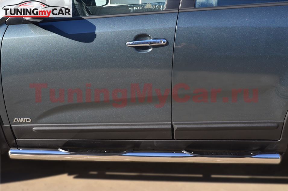 Пороги труба D76 с накладкой (вариант 3) для Kia Sorento 2012-