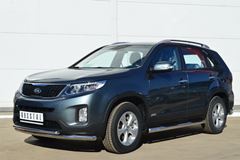Пороги труба D76 с накладкой (вариант 3) для Kia Sorento 2012-