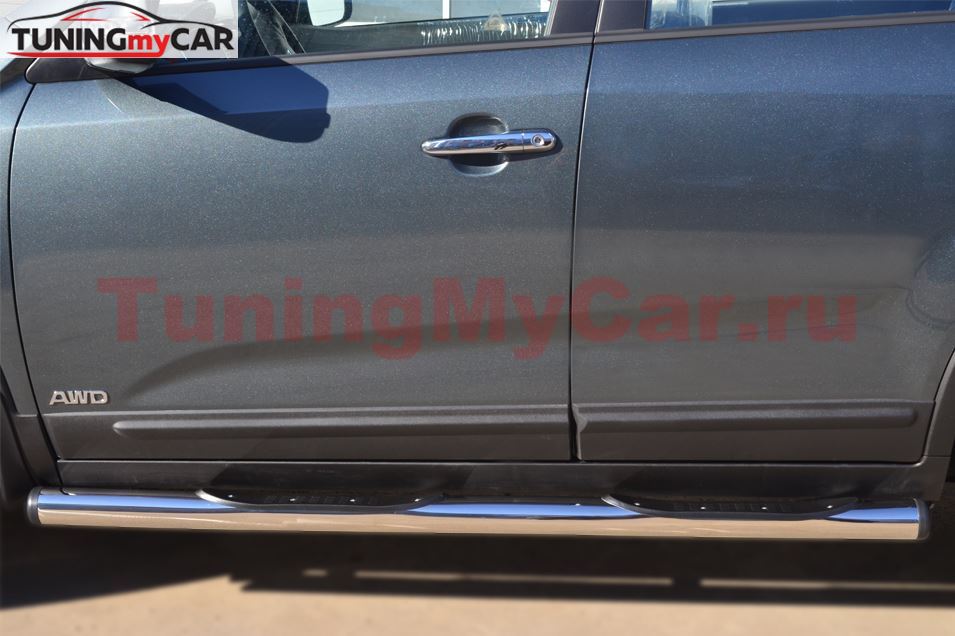 Пороги труба D76 с накладкой (вариант 2) для Kia Sorento 2012-