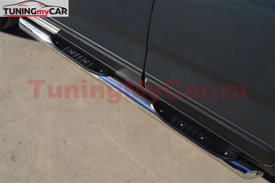 Пороги труба D76 с накладкой (вариант 1) для Kia Sorento 2012-