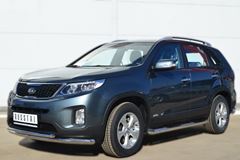 Пороги труба D76 с накладкой (вариант 1) для Kia Sorento 2012-