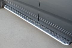 Пороги труба D42 с листом (Лист алюм, проф. нерж) (Вариант1) для Kia Sorento 2012-