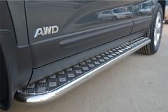 Пороги труба D42 с листом (Лист алюм, проф. нерж) (Вариант1) для Kia Sorento 2012-