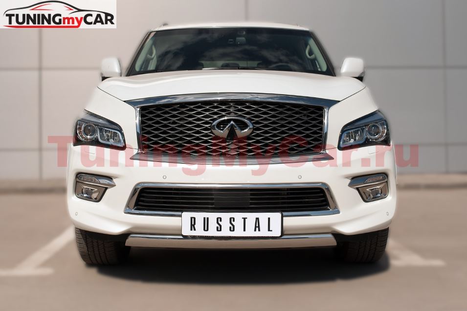 Защита переднего бампера D75х42 (дуга) для Infiniti QX80 2014-