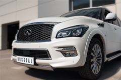 Защита переднего бампера D75х42 (дуга) для Infiniti QX80 2014-