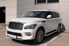 Защита переднего бампера D75х42 (дуга) для Infiniti QX80 2014-