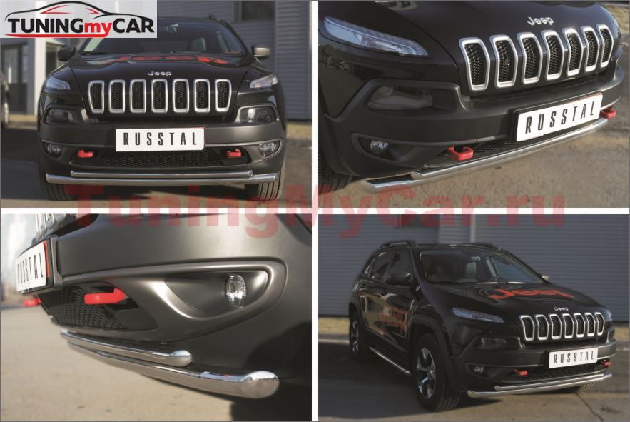 Защита переднего бампера D63 (секции) D42 (дуга) для Jeep Cherokee Trailhawk 2014-