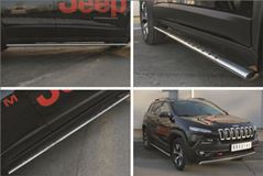 Пороги труба 75х42 овал с проступью для Jeep Cherokee Trailhawk 2014-