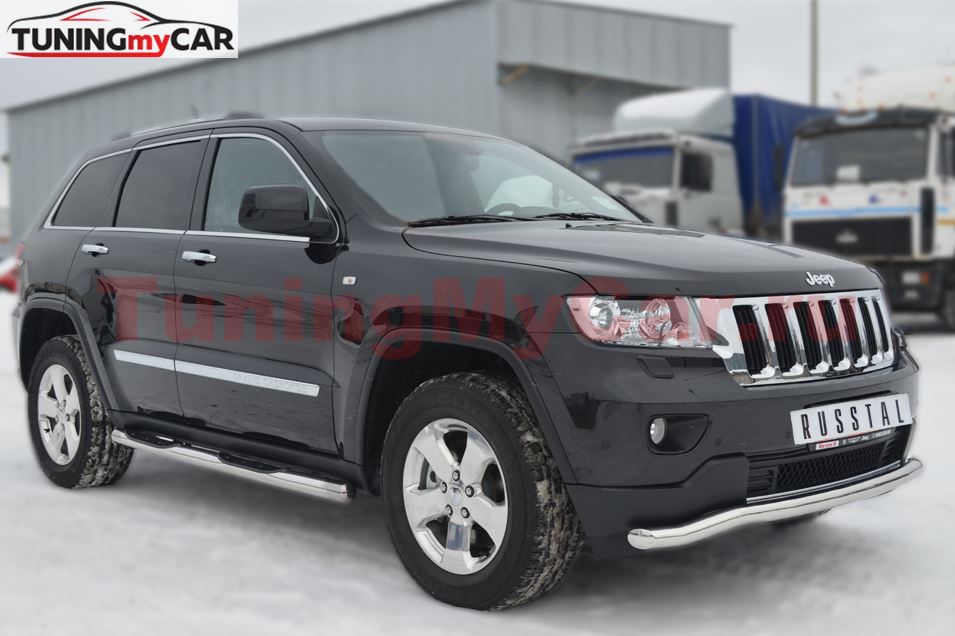 Пороги труба D76 с накладкой (вариант 3) для Jeep Grand Cherokee 2012