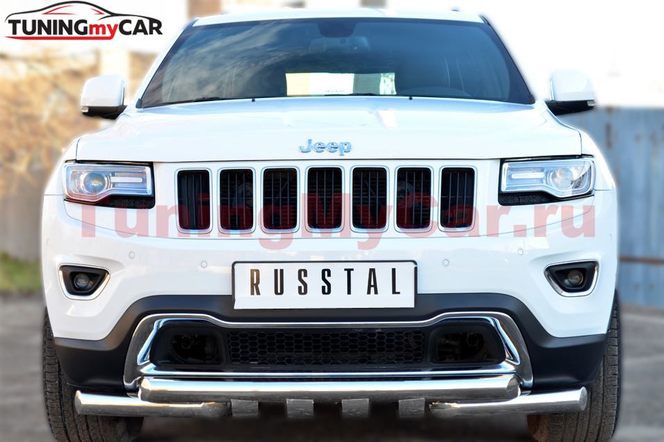 Защита переднего бампера D76 (дуга) D76х2 (дуга)+клыки для Jeep Grand Cherokee 2013-