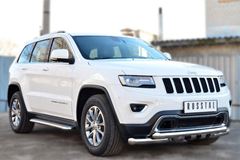 Пороги труба D42 с листом (Лист алюм,проф. нерж)(Вариант1) для Jeep Grand Cherokee 2013-