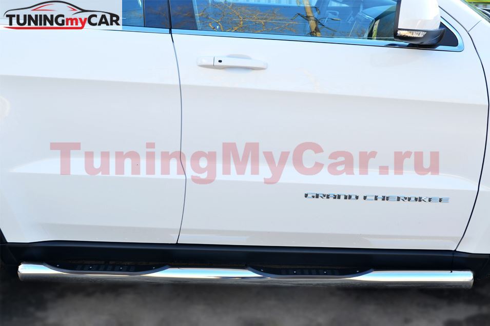 Защита порогов D76 с накладкой (вариант 3) для Jeep Grand Cherokee 2013-