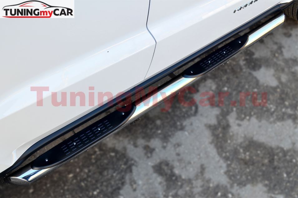 Защита порогов D76 с накладкой (вариант 1) для Jeep Grand Cherokee 2013-