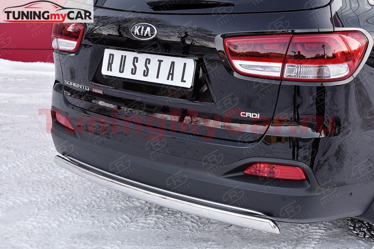 Защита заднего бампера 75х42 дуга для Kia Sorento Prime CRDI 2015