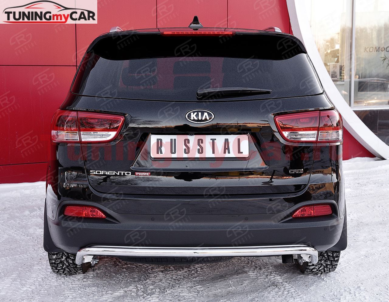 Защита заднего бампера D42 волна под машину для Kia Sorento Prime CRDI 2015