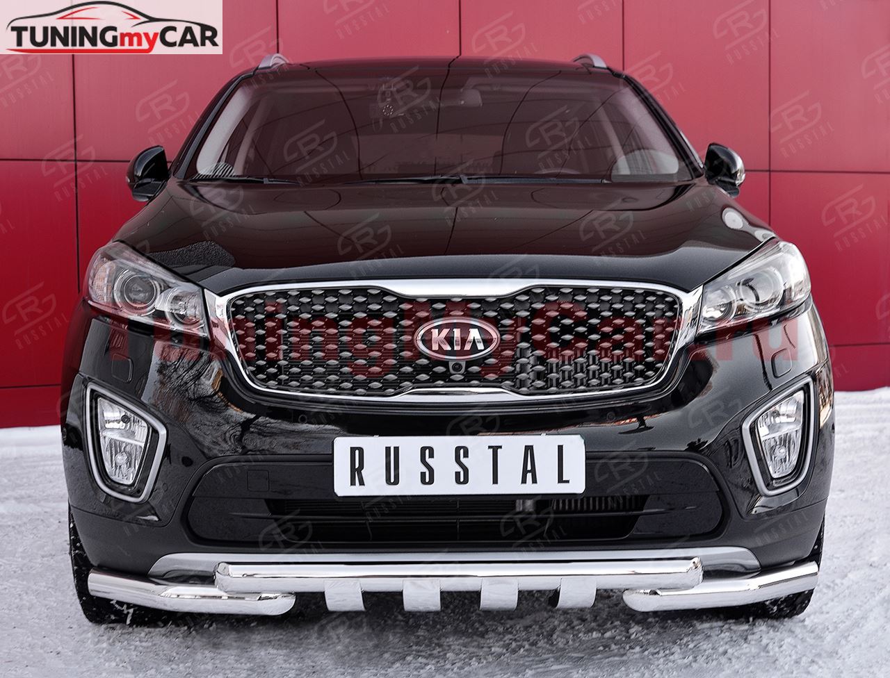 Защита переднего бампера D63дуга-D63 уголки+клыки для Kia Sorento Prime CRDI 2015