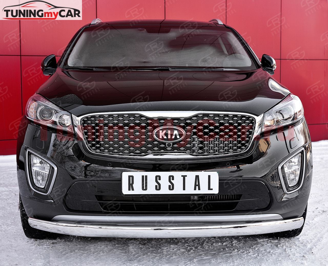 Защита переднего бампера 75х42 дуга для Kia Sorento Prime CRDI 2015