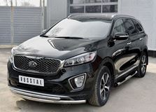 Пороги труба D76 с накладкой (вариант 2) для Kia Sorento Prime CRDI 2015