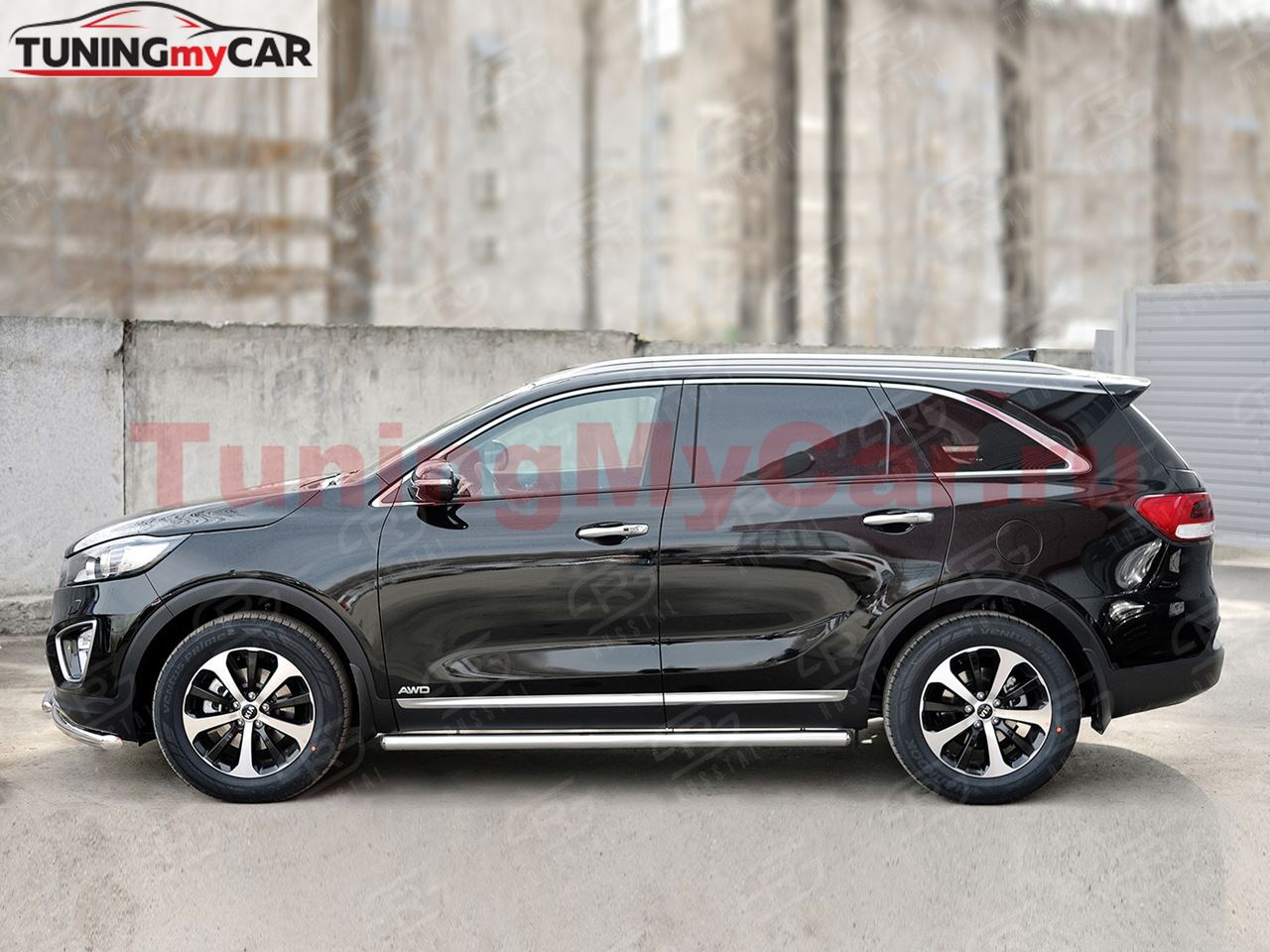 Пороги труба D63 (вариант 3) для Kia Sorento Prime CRDI 2015