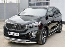 Пороги труба 75х42 овал с проступью для Kia Sorento Prime CRDI 2015