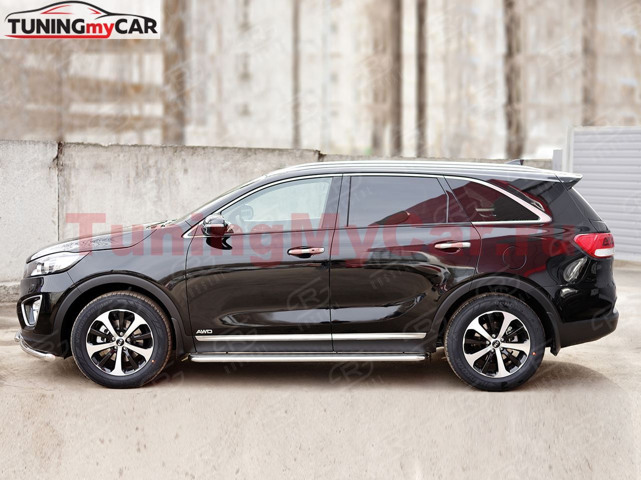 Пороги труба D42 С листом (Лист нерж, проф. нерж)(Вариант3) для Kia Sorento Prime CRDI 2015