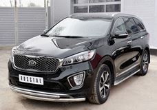 Пороги труба D42 С листом (Лист нерж, проф. нерж)(Вариант3) для Kia Sorento Prime CRDI 2015