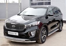 Пороги труба D42 С листом (Лист алюм, проф. нерж)(Вариант1) для Kia Sorento Prime CRDI 2015