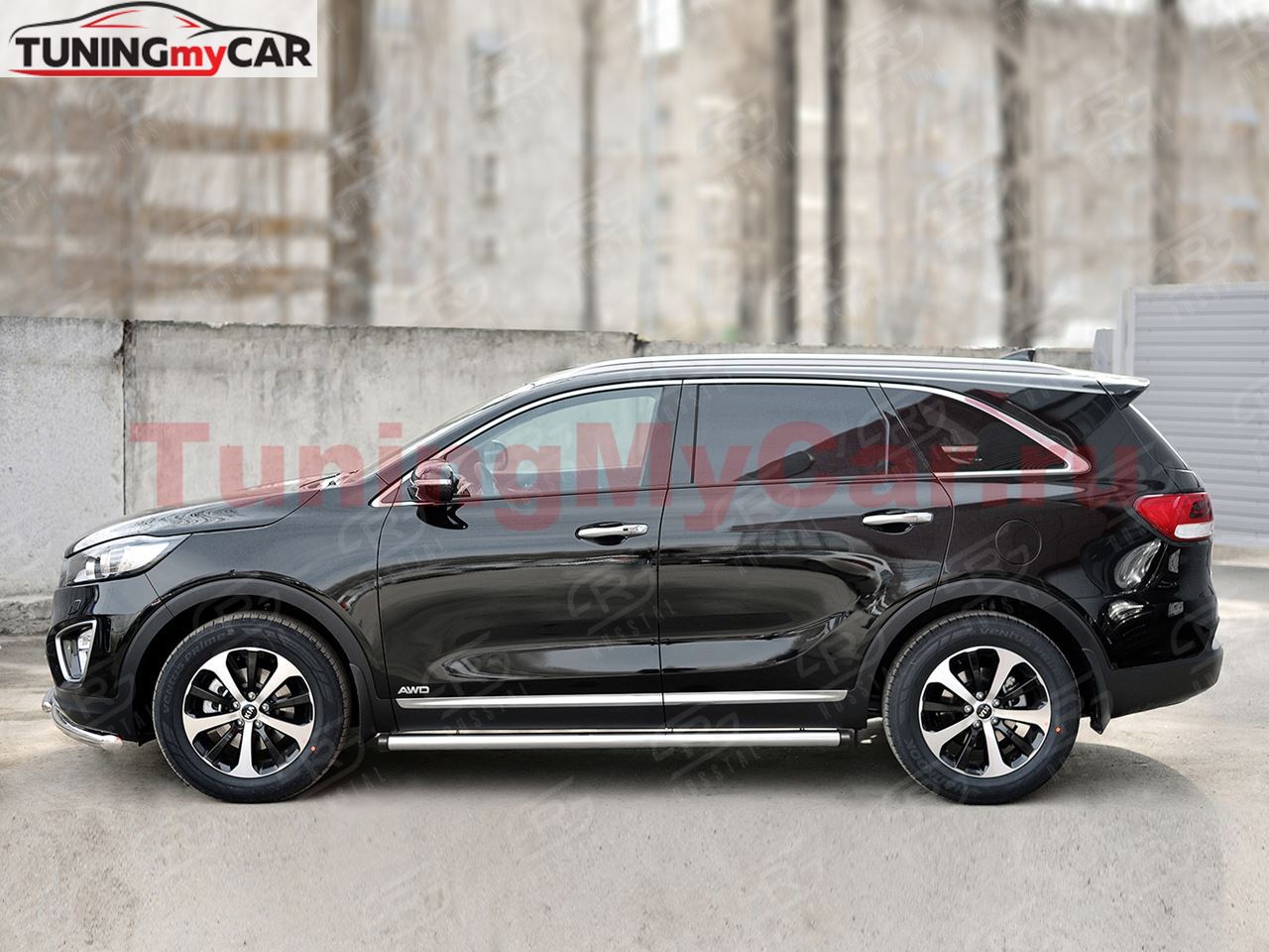 Пороги труба D63 (вариант 2) для Kia Sorento Prime CRDI 2015