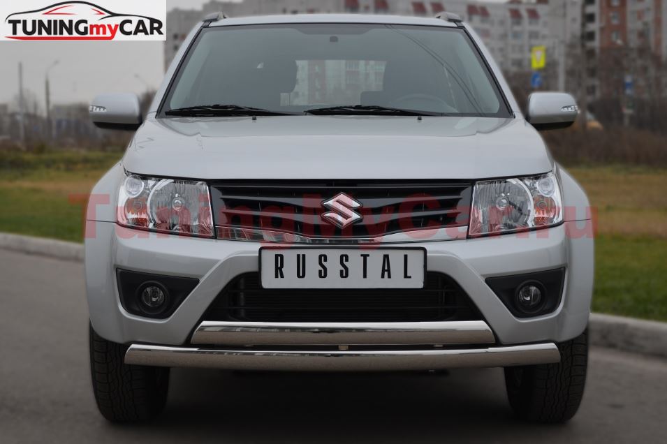 Защита переднего бампера D75х42/75х42 овалы(дуга) для Suzuki Grand Vitara 3дв 2012-