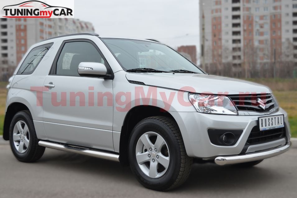 Пороги труба D76 с накладками (вариант 3) для Suzuki Grand Vitara 3дв 2012-