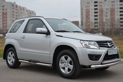 Пороги труба D76 с накладками (вариант 1) для Suzuki Grand Vitara 3дв 2012-
