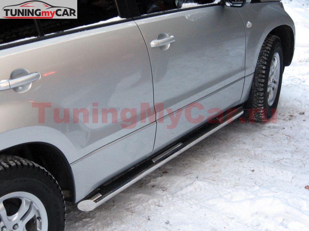 Пороги труба D76 с накладками (вариант 1) для Suzuki Grand Vitara 5дв 2005-2007