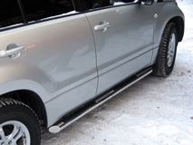 Пороги труба D76 с накладками (вариант 1) для Suzuki Grand Vitara 5дв 2005-2007