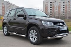 Пороги труба D76 с накладками (вариант 2) для Suzuki Grand Vitara 5дв 2012-