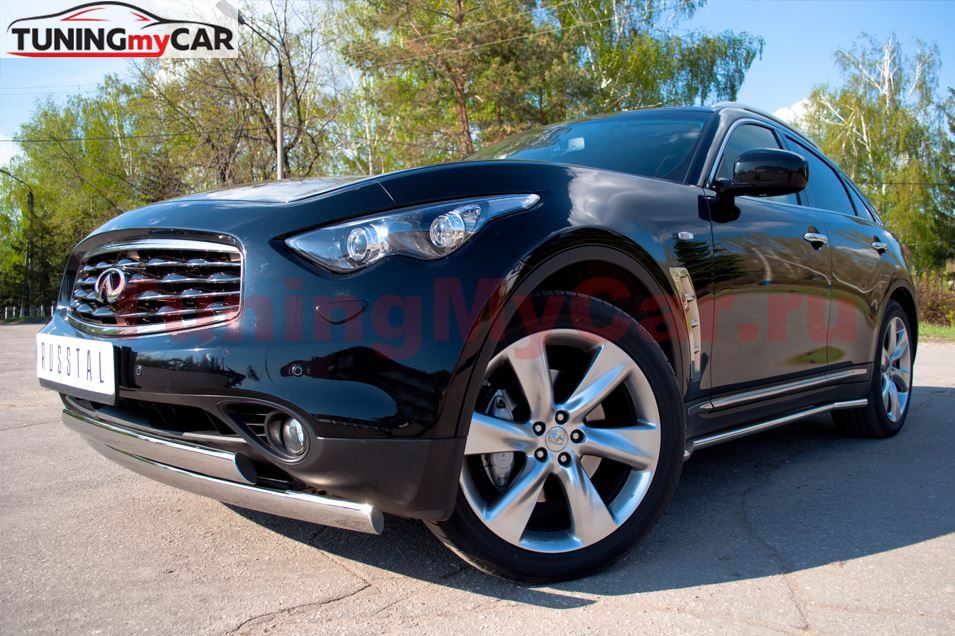Защита переднего бампера D75х42 овал (Дизель) для Infiniti FX37-QX70 2010-