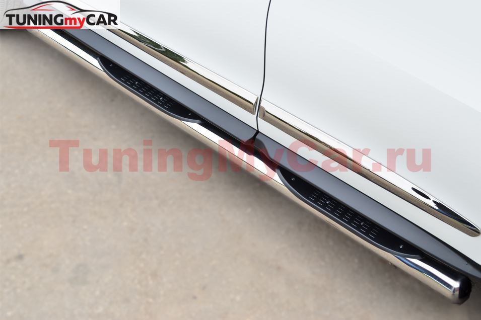 Пороги труба D76 с накладкой (вариант 3) (Гибрид) для Infiniti JX35-QX60 2013-