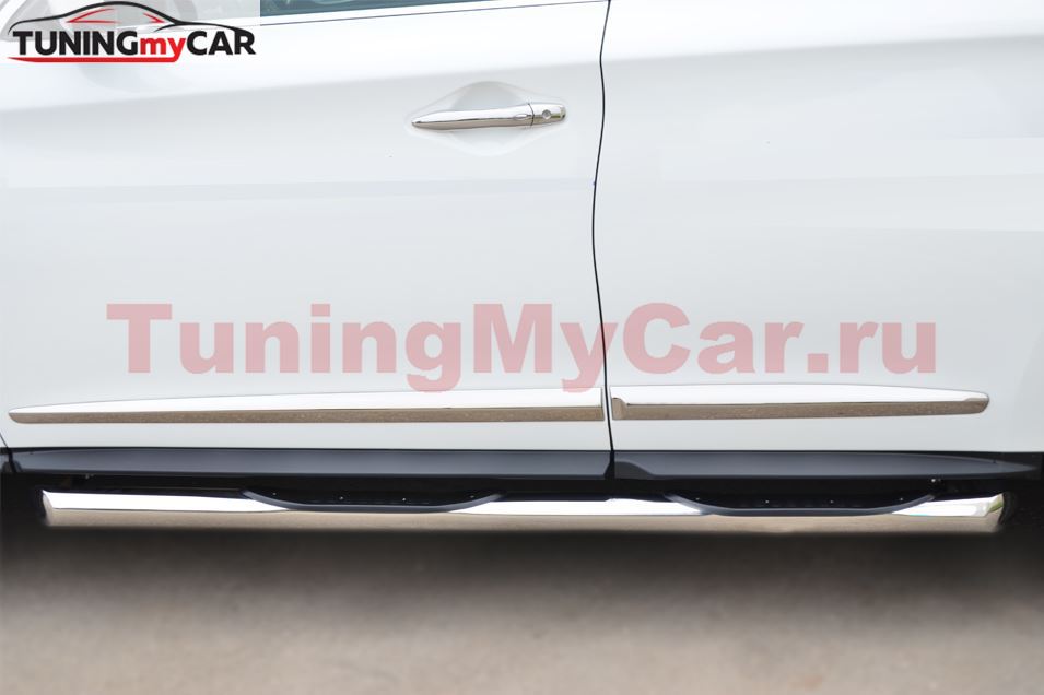 Пороги труба D76 с накладкой (Вариант 1) (Гибрид) для Infiniti JX35-QX60 2013-
