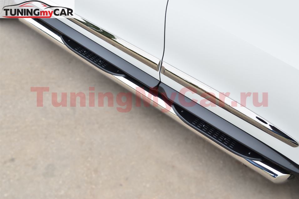 Пороги труба D76 с накладкой (Вариант 1) для Infiniti JX35-QX60 2013-