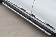 Пороги труба D42 с листом (Лист алюм.проф.нерж) (Вариант 1) (Гибрид) для Infiniti JX35-QX60 2013-
