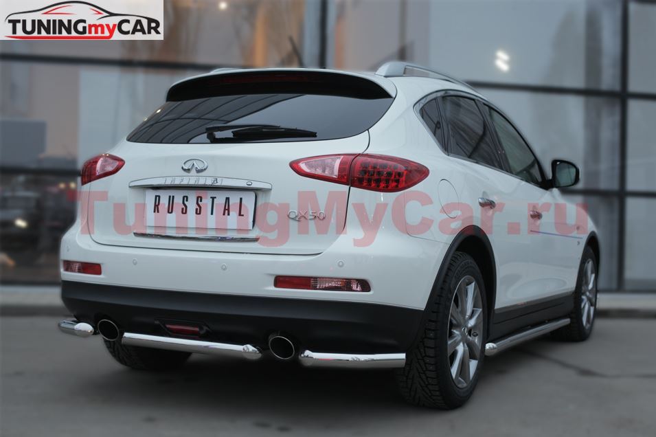 Защита заднего бампера уголки D63(секции) для Infiniti QX50 2014-