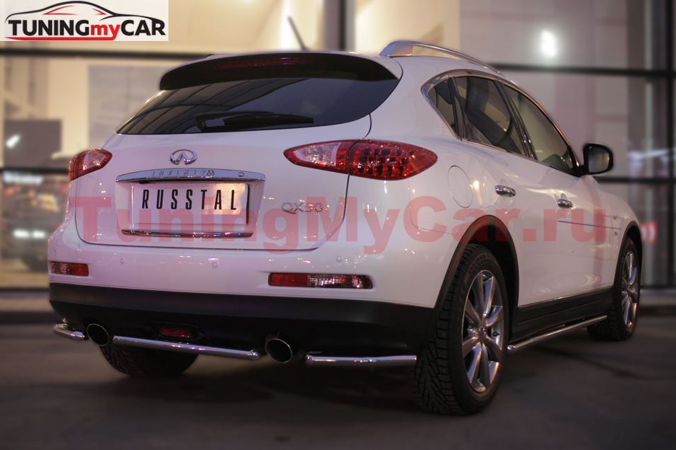 Защита заднего бампера уголки D42 (секции) для Infiniti QX50 2014-