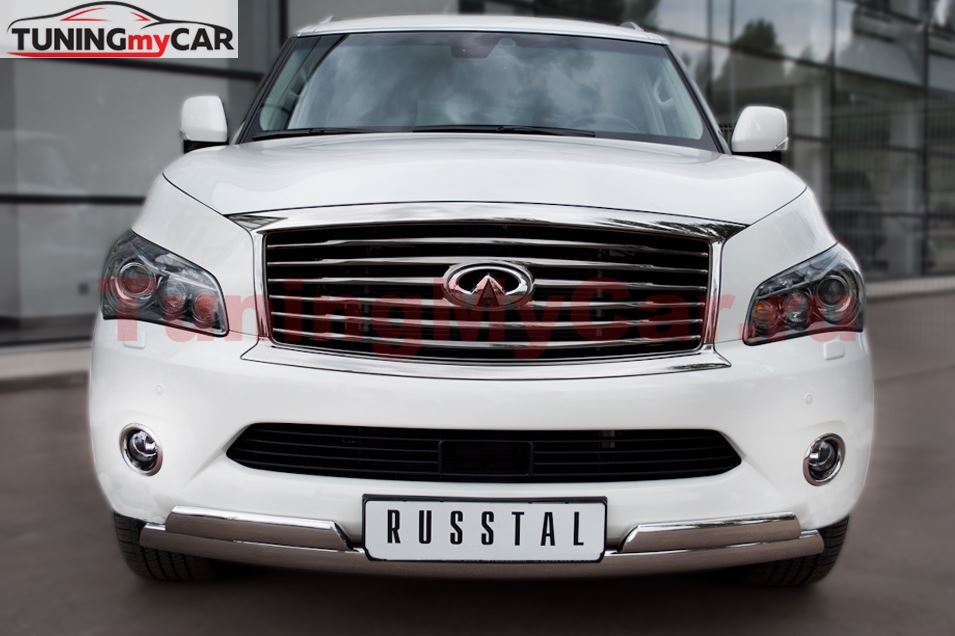 Защита переднего бампера D75х42/(75х42)х2 овалы для Infiniti QX56 2010-