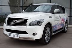 Защита переднего бампера D75х42/(75х42)х2 овалы для Infiniti QX56 2010-
